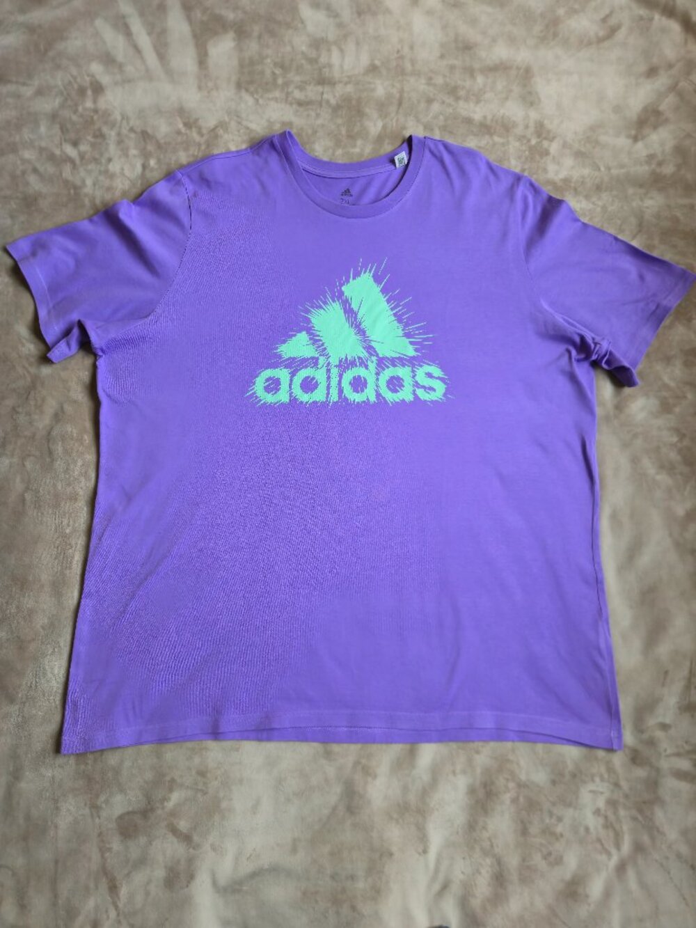 adidas Paint Splatter Badge of Sport Graphic T-Shirt Purple Mint Men's 2XL